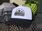 RIM Bling Bling Valucap Foam Trucker Black/White Hat with NEW RIDER IN ME BLACK Logo